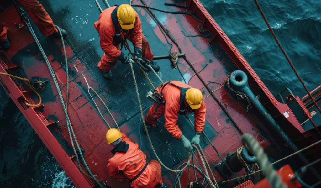 Crew Conducting Maintenance at Sea